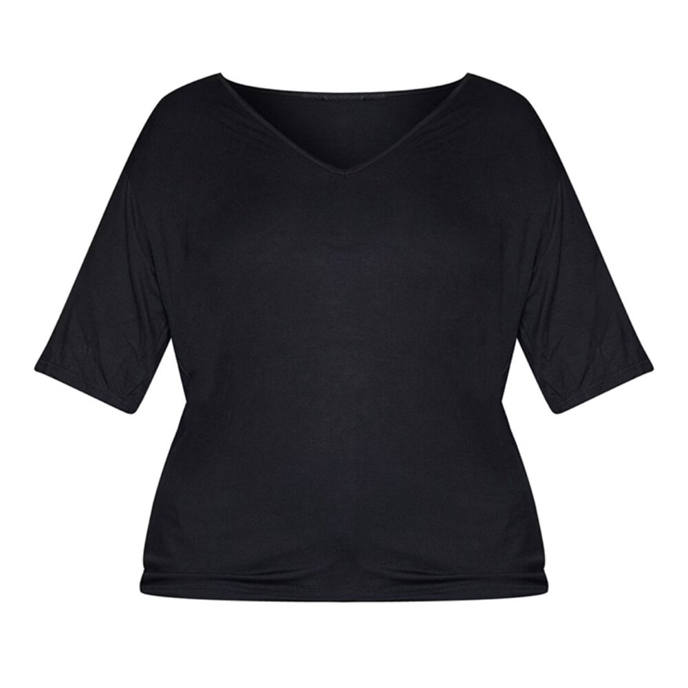 🆕 PrettyLittleThing Plus Basic Black V Neck T Shirt